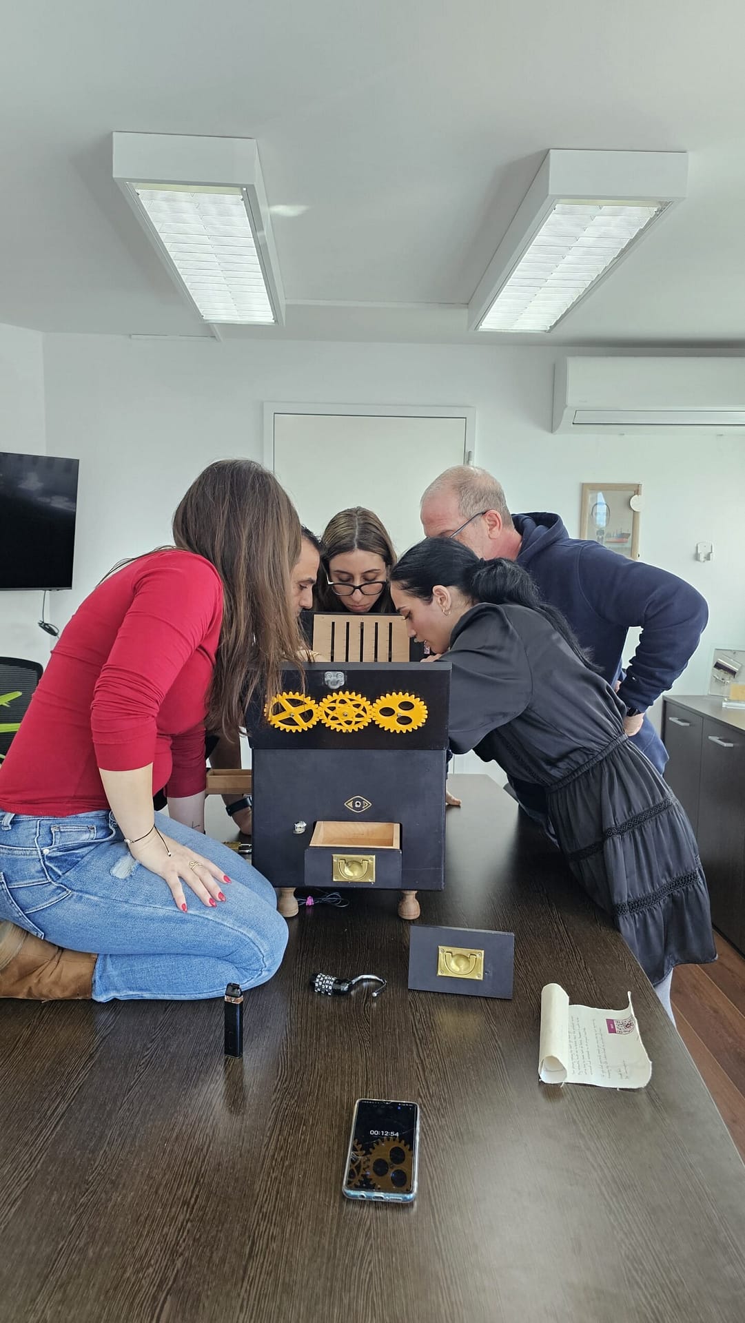 Teams preparing for a Solvus Games session at the office